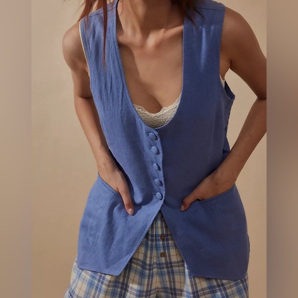 Free People Millie Linen Vest - Picture 2 of 6